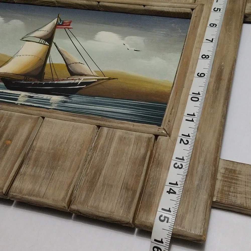 Rustic Wooden Wall Art with Lighthouse and Sailboat - Picture 4 of 7